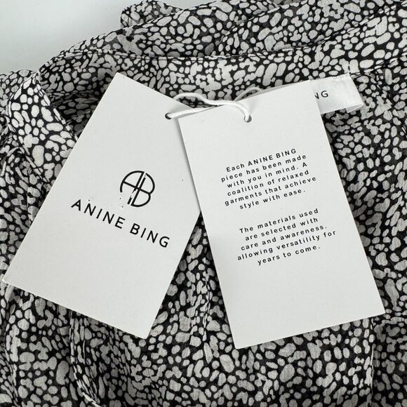 Anine Bing NEW Abigail 100% Silk Abstract Print Blouse Black White Small Sheer - Picture 8 of 12